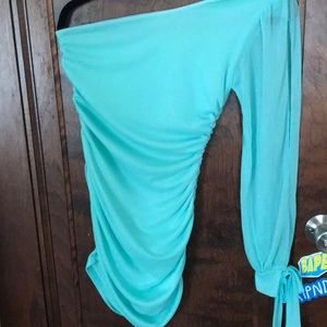 Teal Shiny One Shoulder Dress